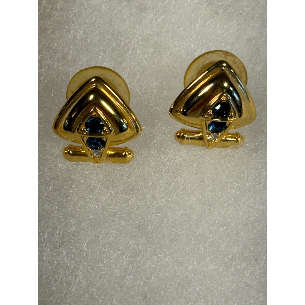 Vintage Nolan Miller Gold Tone Sapphire and Clear Crystal Statement Earrings